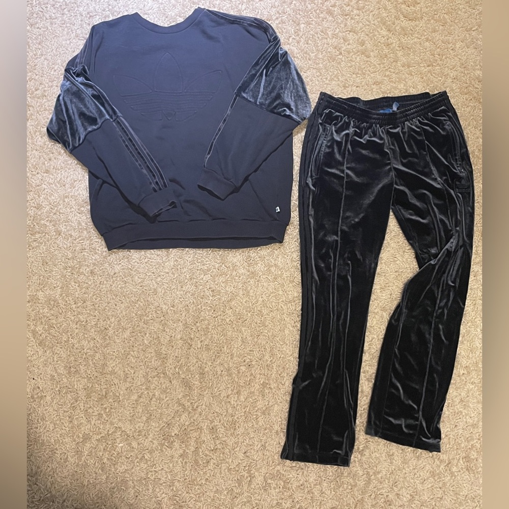 Navy Blue Velour Adidas Tracksuit